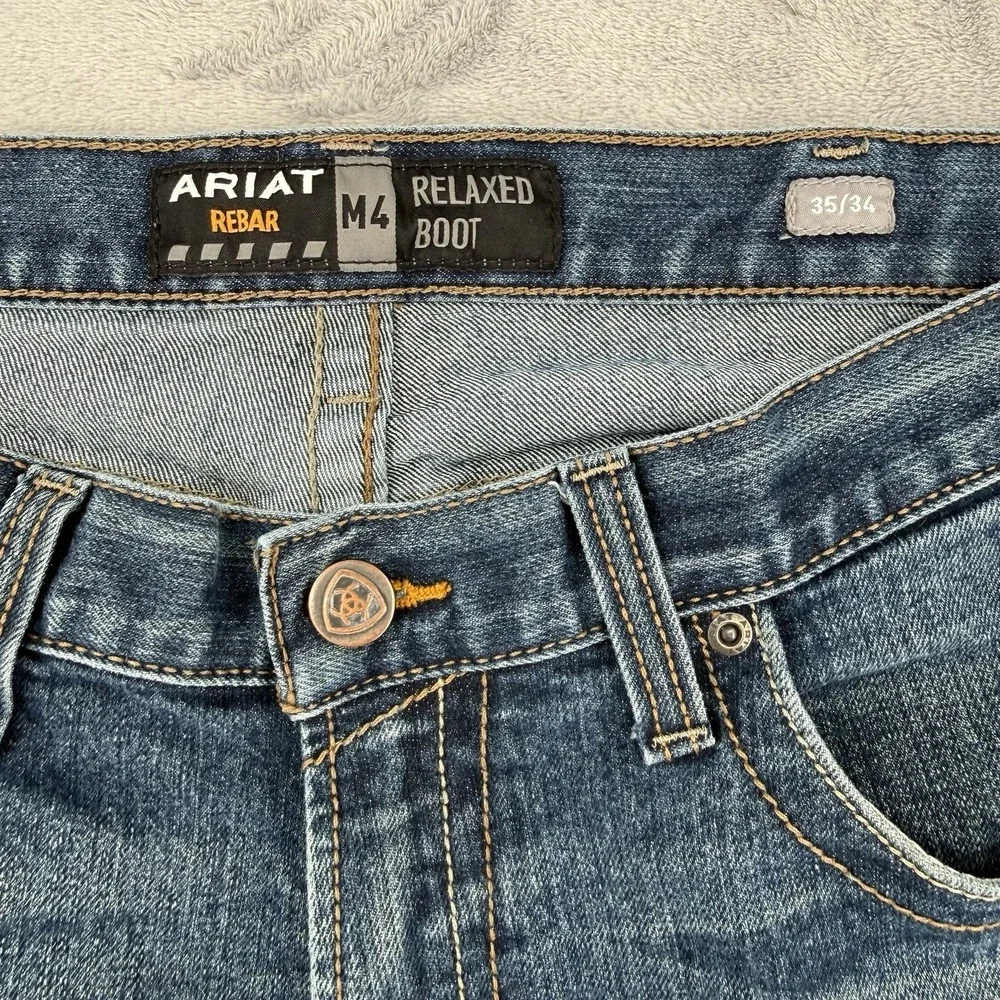 Ariat Rebar M4 Jeans Mens Size 35/34 Relaxed Boot Blue Denim Work Pants Stretch